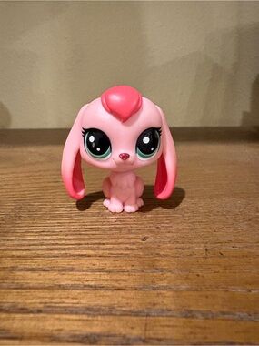 Littlest Pet Shop Pink Bunny Figurine with Green Eyes
